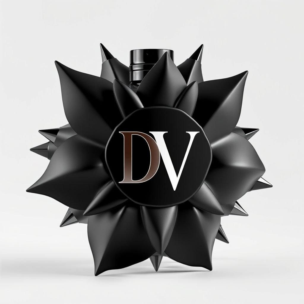 Body butter with the name “Da’Vine” on it. With DV on it. Shape the bottle as a flower
Design an edgy, avant-garde body butter packaging inspired by the name “Da’Vine.” The bottle, shaped like a bold, abstract flower, features sharp, angular petals with a matte black finish. Imprint the initials “DV” in glossy silver, adding an industrial vibe. The edgy aesthetic is heightened with spikes or metallic accents.