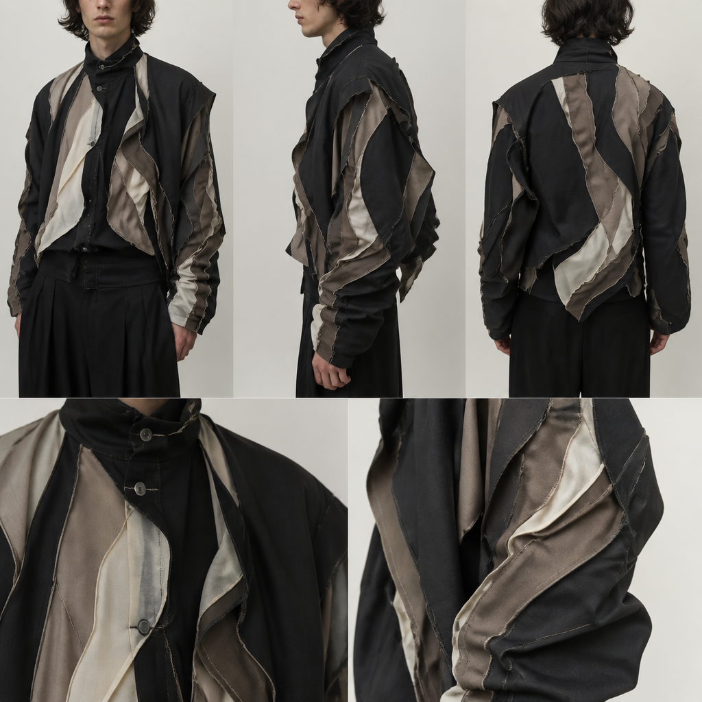 A Unisex Jacket design, suitable for Summer, in Dark Academia style. необычный с причудливой конструкцией будто внутренности вывернули наизнанку и закрутили в необычные волны при этом вещь носибельна даже в реальности. Russia fashion aesthetics.
photorealistic fashion design, A Unisex Jacket design, suitable for Summer, in Dark Academia style. необычный с причудливой конструкцией будто внутренности вывернули наизнанку и закрутили в необычные волны при этом вещь носибельна даже в реальности. Russia fashion aesthetics., dark_academia style, just the design no text