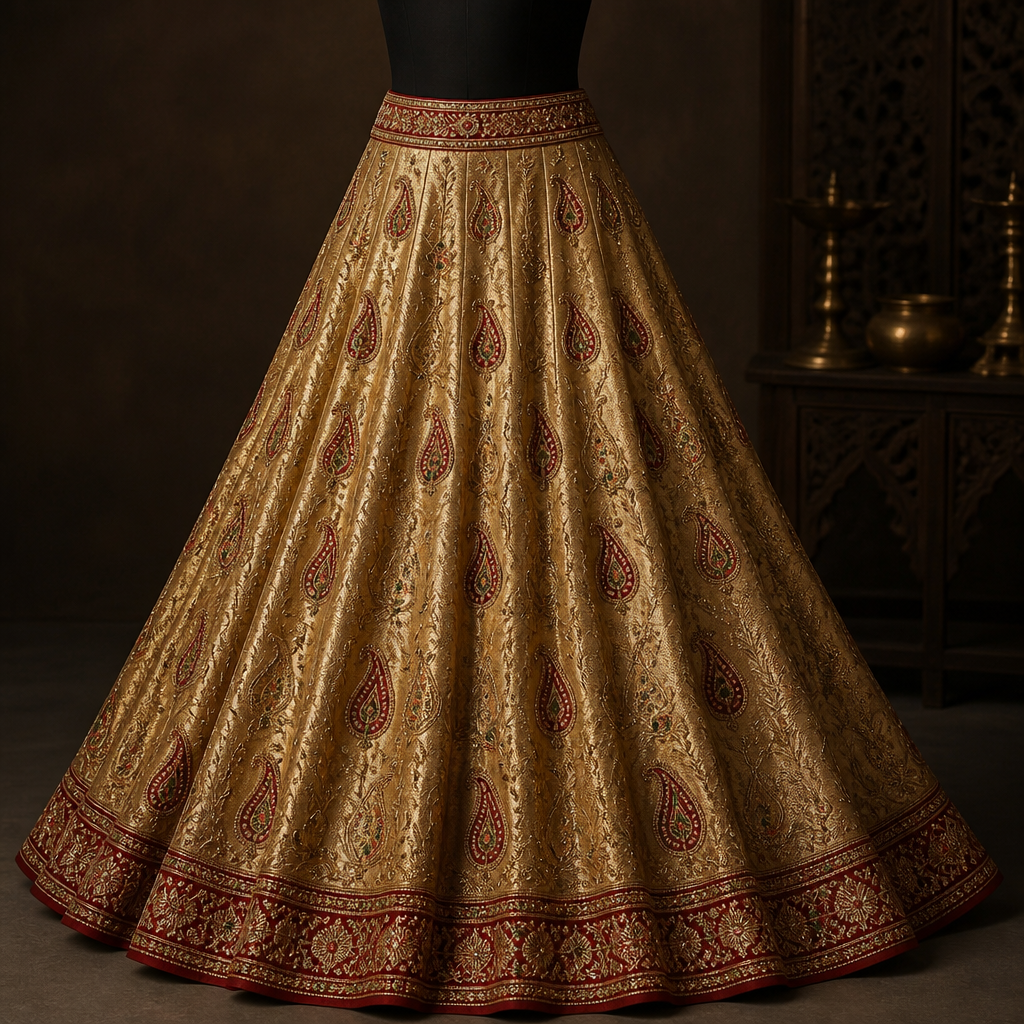photorealistic fashion design, photorealistic fashion design, photorealistic fashion design, photorealistic fashion design, photorealistic fashion design, Dark golden shimmery tissue bridal lehenga with heavy flare and medium size paisley motifs in red green and golden kundan stone embroidery all over the lehenga. India fashion aesthetics., just the design no text. Refinement: Reduce the size of paisleys in this and make it in red colour with green and golden kundan embroidery , just the design no text. Refinement: Dark golden shimmery tissue bridal lehenga with heavy flare and small red paisley motifs all over in the lehenga , just the design no text. Refinement: Dark golden tissue shimmery bridal lehenga with heavy flare , just the design no text. Refinement: Make the border in dark red colour , just the design no text. Refinement: Give Red paisley motifs of medium size all over the lehenga
photorealistic fashion design, photorealistic fashion design, photorealistic fashion design, photorealistic fashion design, photorealistic fashion design, photorealistic fashion design, Dark golden shimmery tissue bridal lehenga with heavy flare and medium size paisley motifs in red green and golden kundan stone embroidery all over the lehenga. India fashion aesthetics., just the design no text. Refinement: Reduce the size of paisleys in this and make it in red colour with green and golden kundan embroidery , just the design no text. Refinement: Dark golden shimmery tissue bridal lehenga with heavy flare and small red paisley motifs all over in the lehenga , just the design no text. Refinement: Dark golden tissue shimmery bridal lehenga with heavy flare , just the design no text. Refinement: Make the border in dark red colour , just the design no text. Refinement: Give Red paisley motifs of medium size all over the lehenga , just the design no text