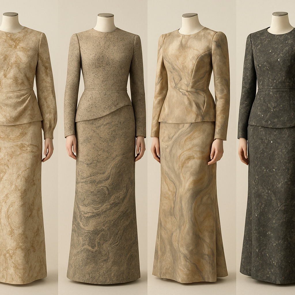 Create a modest two piece dress, first of its kind, featuring a unique stone design that exudes a classy and sophisticated vibe. I'd like four designs, each showcasing different styles and fabrics. Incorporate high-end, unique chic stone designs to make them truly special. Add little sophisticated stone designs. Make it irresistible with designs that stands out.

Create a modest two piece dress, first of its kind, featuring a unique stone design that exudes a classy and sophisticated vibe. I'd like four designs, each showcasing different styles and fabrics. Incorporate high-end, unique chic stone designs to make them truly special. Add little sophisticated stone designs. Make it irresistible with designs that stands out.