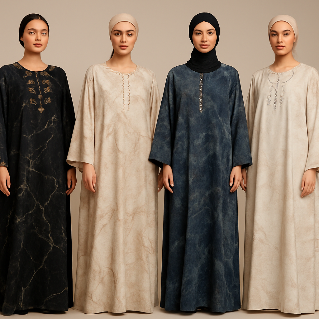 Create a modest boubou, the first of its kind, featuring a unique stone design that exudes a classy and sophisticated vibe. I'd like four designs, each showcasing different styles and fabrics. Incorporate high-end, unique chic stone designs to make them truly special. Add little sophisticated stone designs.

Create a modest boubou, the first of its kind, featuring a unique stone design that exudes a classy and sophisticated vibe. I'd like four designs, each showcasing different styles and fabrics. Incorporate high-end, unique chic stone designs to make them truly special. Add little sophisticated stone designs.