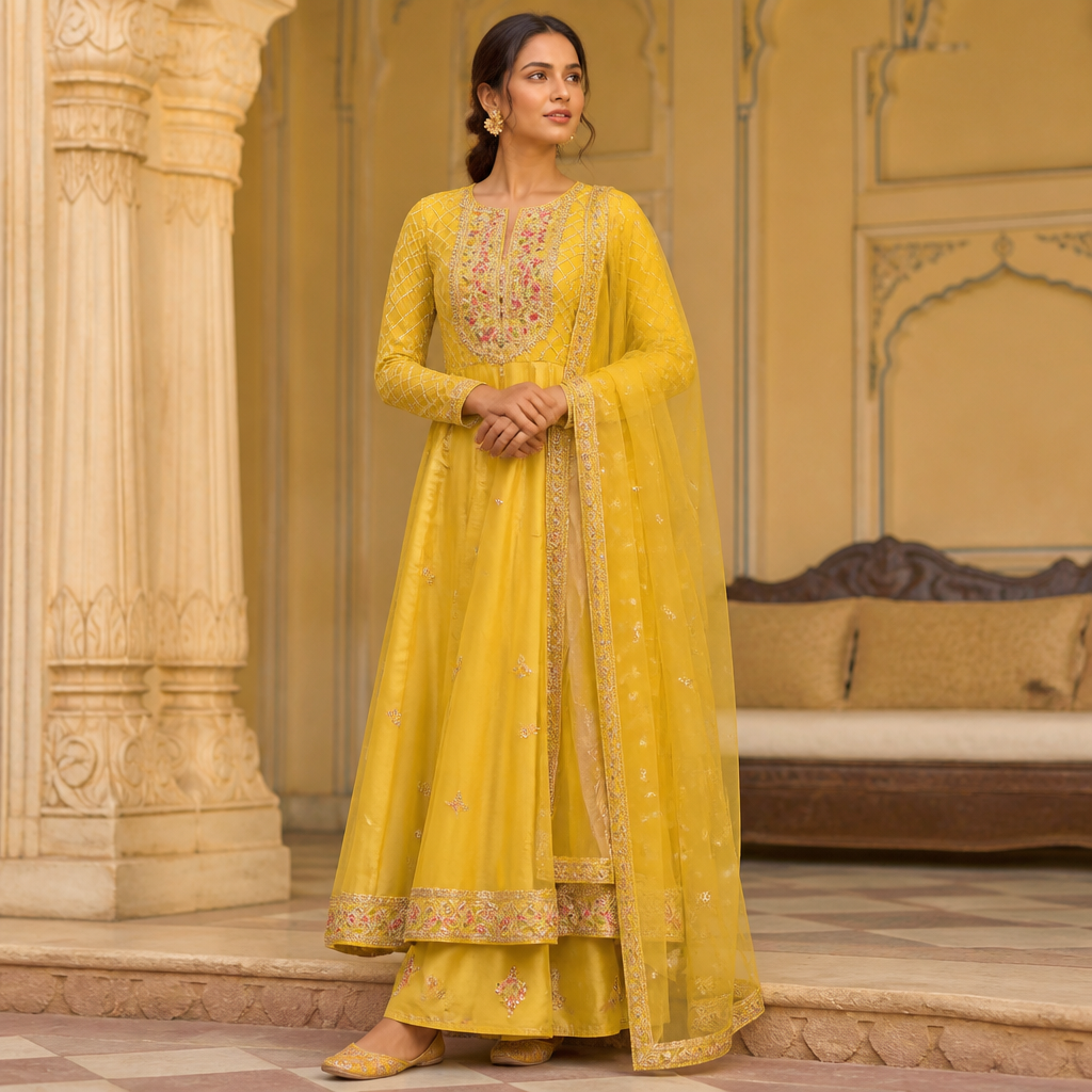 A Female fashion design. Consider Indian fashion aesthetics — consider saree, lehenga, salwar kameez, kurti, anarkali; local fabrics like chanderi, banarasi, chikankari, block prints; vibrant colors and rich embroidery. Current season is Summer in India.
photorealistic fashion design, A Female fashion design. Consider Indian fashion aesthetics — consider saree, lehenga, salwar kameez, kurti, anarkali; local fabrics like chanderi, banarasi, chikankari, block prints; vibrant colors and rich embroidery. Current season is Summer in India., just the design no text