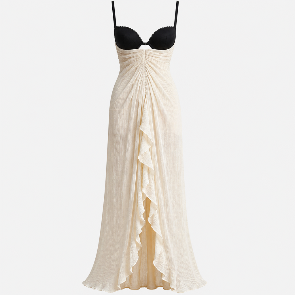 A Female Dress design, suitable for Summer. soutien gorge noire décolleté. France fashion aesthetics.
photorealistic fashion design, A Female Dress design, suitable for Summer. soutien gorge noire décolleté. France fashion aesthetics., just the design no text