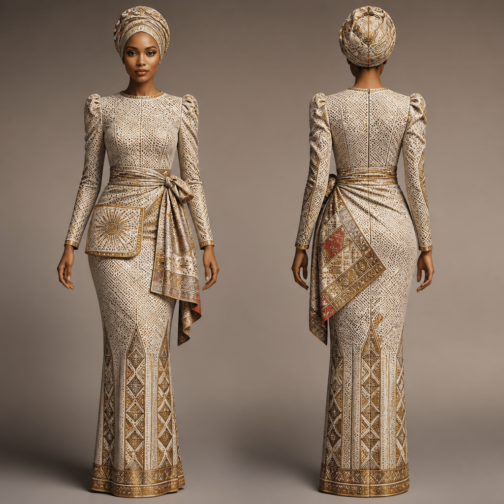 photorealistic fashion design, photorealistic fashion design, photorealistic fashion design, photorealistic fashion design, photorealistic fashion design, A Dress design, for Casual, in Elegant + Quiet Luxury style. design traditional esthetics south African motifs based on shweshwe material with deak and apron and belt long and long sleeve round neck covering breastfeeding and shoulders with a pocket touch of red. South Africa fashion aesthetics., elegant style, just the design no text. Refinement: add design print and pockets whit a deadwrap plits on the bottom , just the design no text. Refinement: make sleeve and little puffer and add doek wrap and pockets on the apron and make it more blue, just the design no text. Refinement: add a little text, just the design no text. Refinement: change to red little touch of purple , just the design no text. Refinement: change to body hugging at the bottom and change to neutral and touch of brown and gold and hint of red
photorealistic fashion design, photorealistic fashion design, photorealistic fashion design, photorealistic fashion design, photorealistic fashion design, photorealistic fashion design, A Dress design, for Casual, in Elegant + Quiet Luxury style. design traditional esthetics south African motifs based on shweshwe material with deak and apron and belt long and long sleeve round neck covering breastfeeding and shoulders with a pocket touch of red. South Africa fashion aesthetics., elegant style, just the design no text. Refinement: add design print and pockets whit a deadwrap plits on the bottom , just the design no text. Refinement: make sleeve and little puffer and add doek wrap and pockets on the apron and make it more blue, just the design no text. Refinement: add a little text, just the design no text. Refinement: change to red little touch of purple , just the design no text. Refinement: change to body hugging at the bottom and change to neutral and touch of brown and gold and hint of red, just the design no text