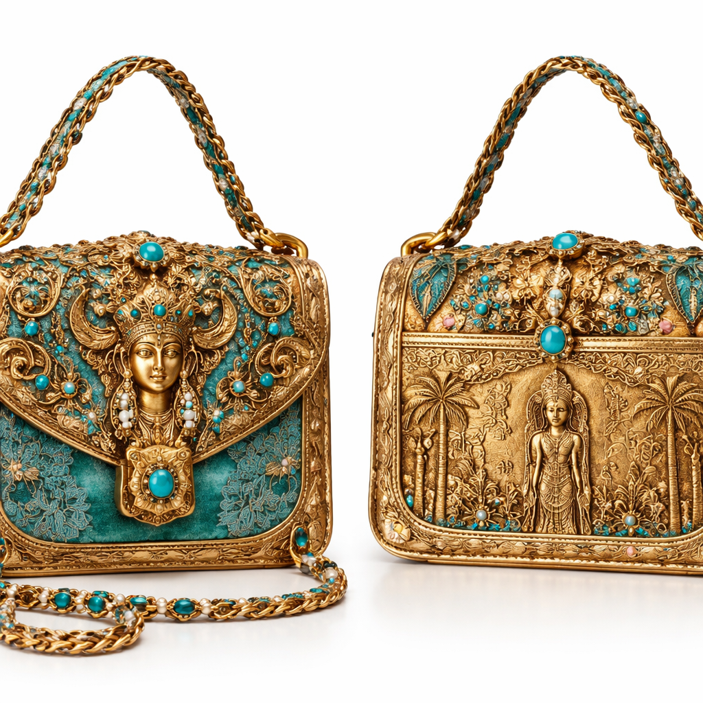 A luxury bag inspired by ancient ugaritic goddess
A luxury bag inspired by ancient ugaritic goddess, parisian style, show front and back