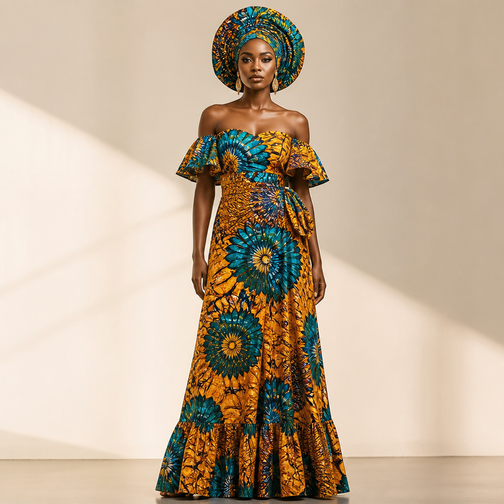A Female Dress design, suitable for Summer. Consider Nigerian fashion — Ankara prints, aso-oke, adire, agbada; vibrant patterns, head-wraps (gele), bold colors and statement pieces. Present it as professional fashion catalogue photography: the garment is the subject, shown full-length with editorial styling, neutral posing and tasteful, non-suggestive framing.
photorealistic fashion design, A Female Dress design, suitable for Summer. Consider Nigerian fashion — Ankara prints, aso-oke, adire, agbada; vibrant patterns, head-wraps (gele), bold colors and statement pieces. Present it as professional fashion catalogue photography: the garment is the subject, shown full-length with editorial styling, neutral posing and tasteful, non-suggestive framing., just the design no text