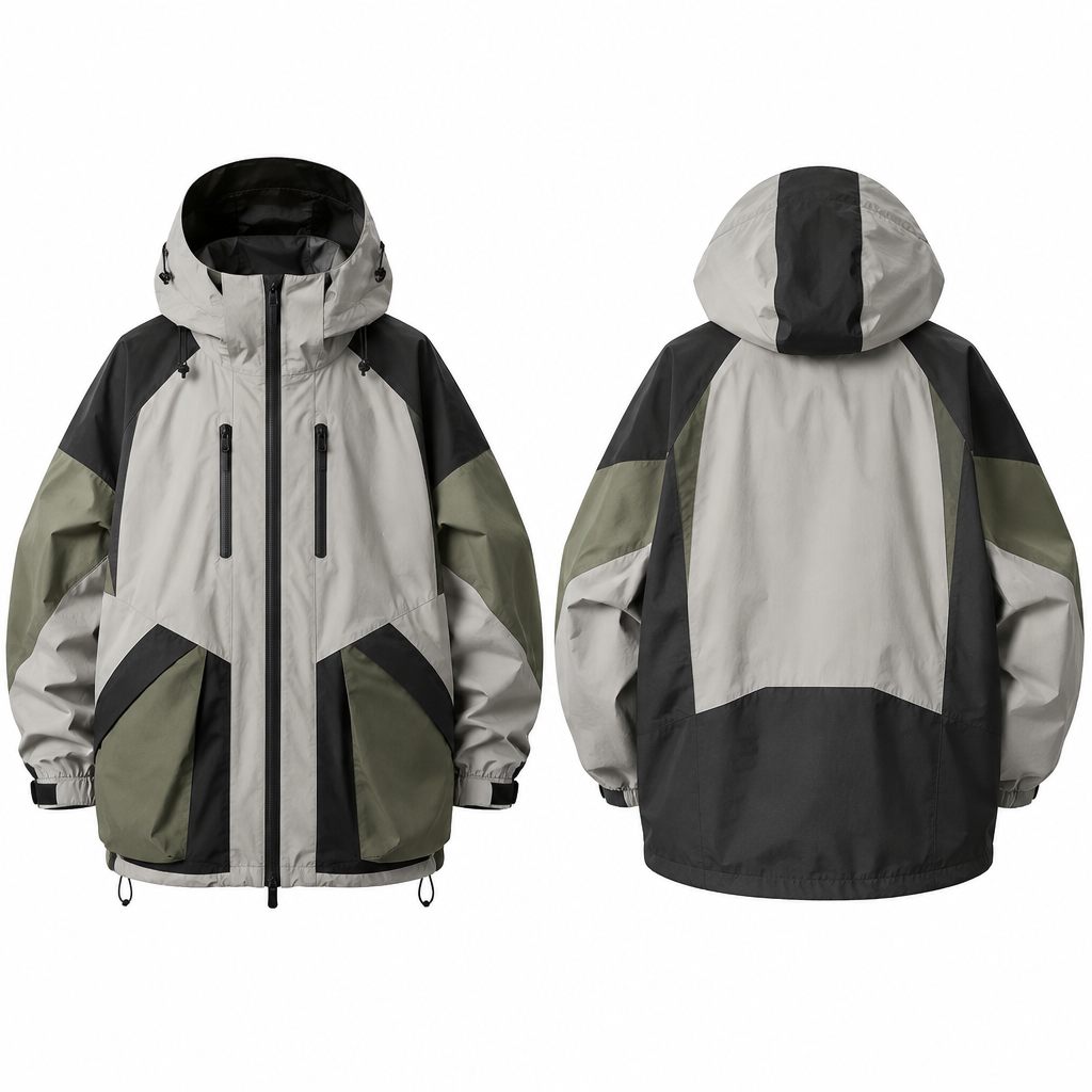 Jacket waterproof oversized mix colors and unisex
photorealistic fashion design, Jacket waterproof oversized mix colors and unisex, sporty style, just the design no text, show front and back