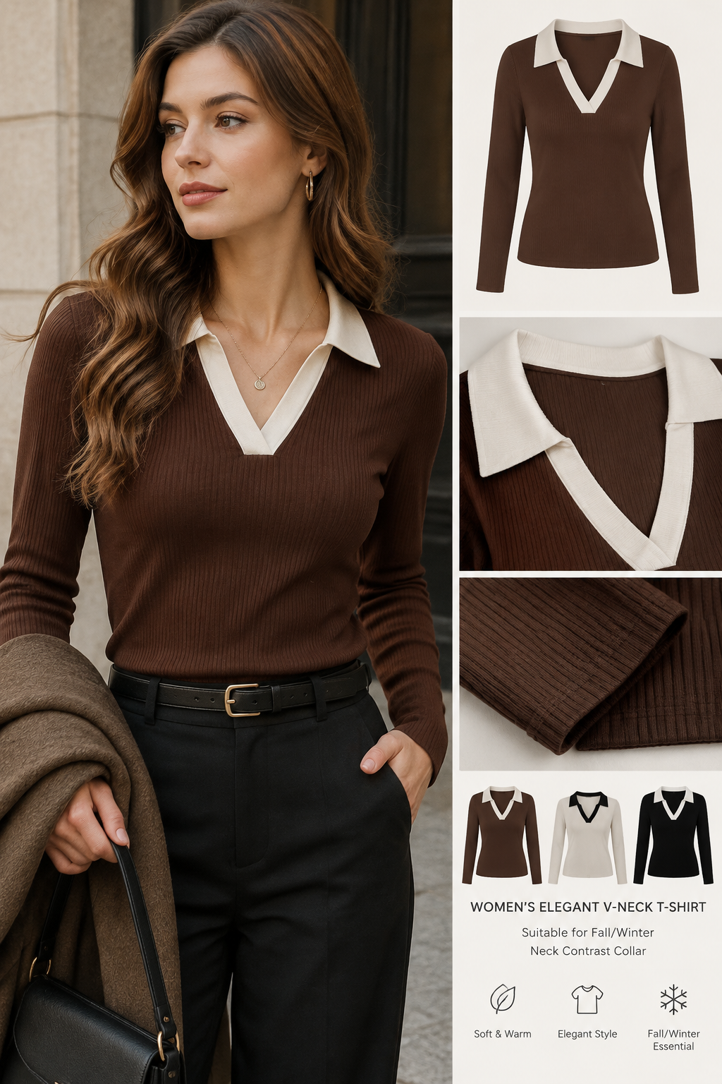 Women's Elegant V-Neck T-Shirt Suitable for Fall/Winte Neck Contrast Colla
Women's Elegant V-Neck T-Shirt Suitable for Fall/Winte Neck Contrast Colla