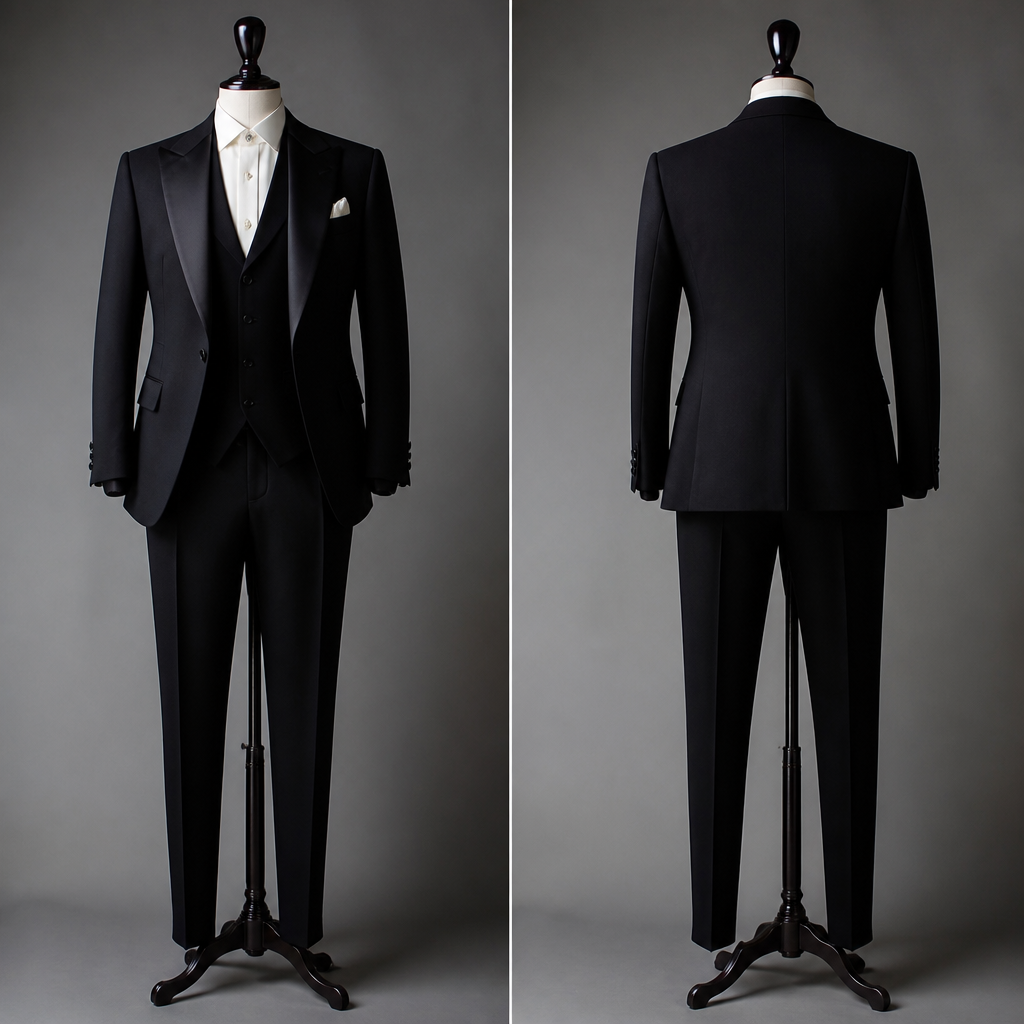 Black + Ivory (Timeless Formal Academia)
Black tuxedo or suit + ivory shirt
Very clean, elegant, and powerful
Perfect for evening wedding or reception
photorealistic fashion design, Black + Ivory (Timeless Formal Academia)
Black tuxedo or suit + ivory shirt
Very clean, elegant, and powerful
Perfect for evening wedding or reception, dark_academia style, just the design no text, show front and back