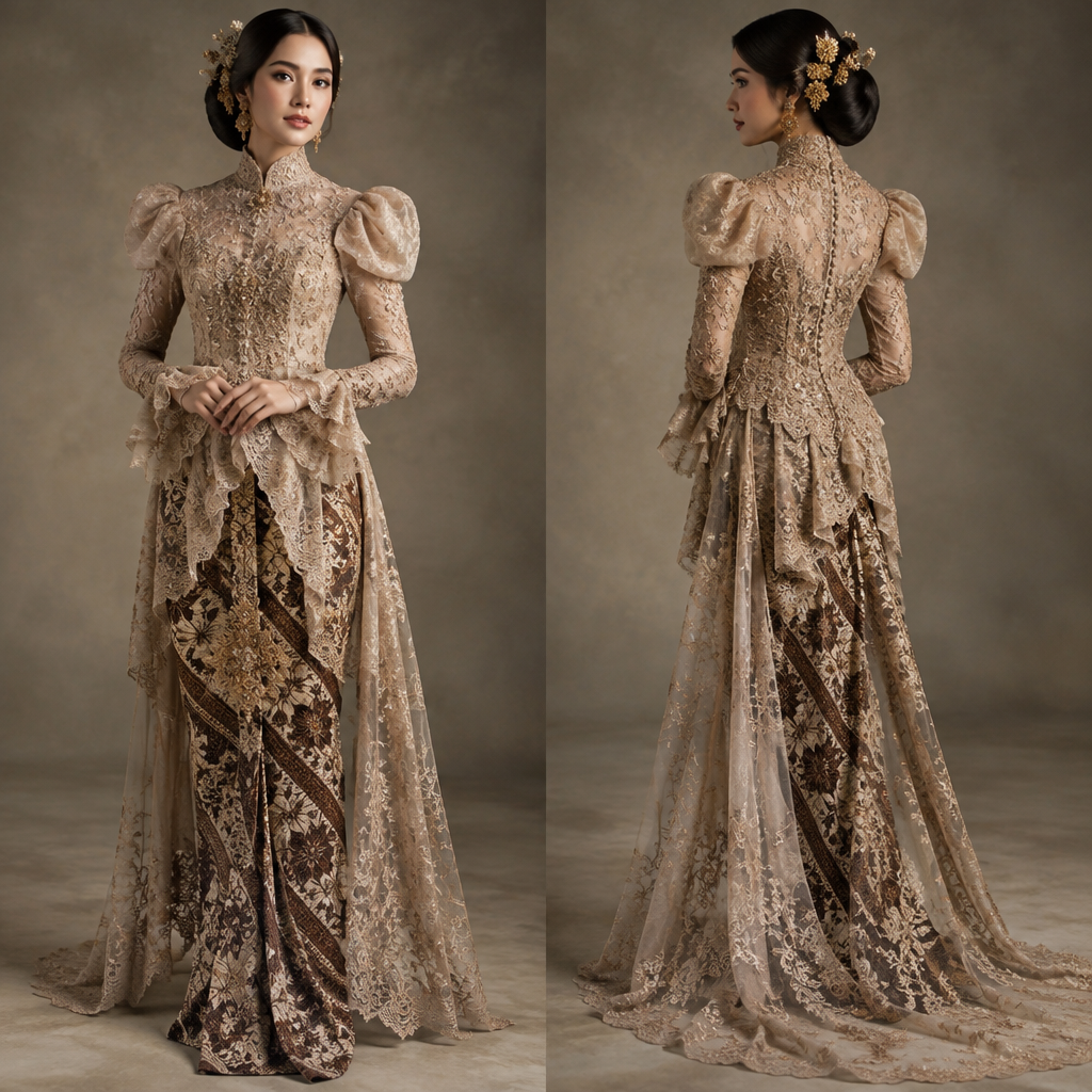 A Kebaya design, in Victorian style. Indonesia fashion aesthetics. Present it as professional fashion catalogue photography: the garment is the subject, shown full-length with editorial styling, neutral posing and tasteful, non-suggestive framing.
photorealistic fashion design, A Kebaya design, in Victorian style. Indonesia fashion aesthetics. Present it as professional fashion catalogue photography: the garment is the subject, shown full-length with editorial styling, neutral posing and tasteful, non-suggestive framing., victorian style, just the design no text