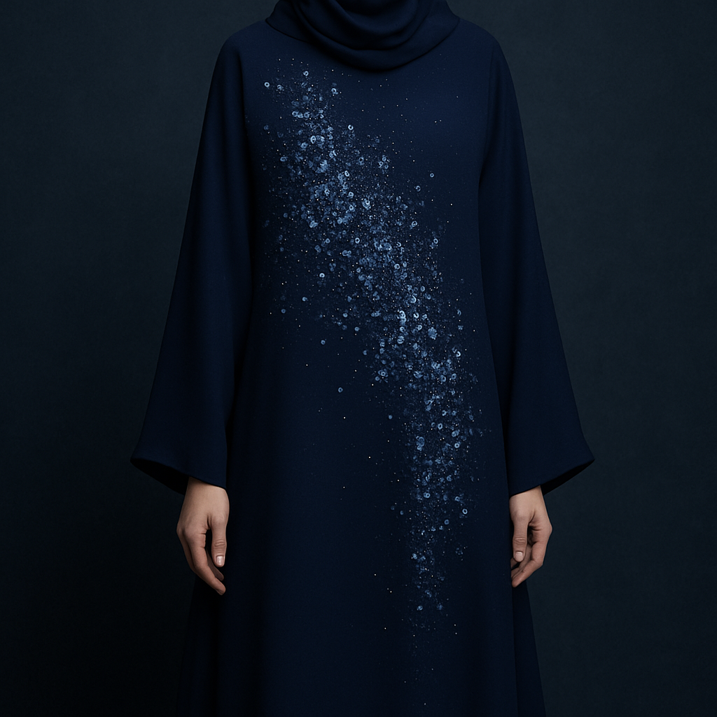 The Sapphire Mist Abaya
Tone: Deep sapphire navy
Design:
A mist-like arrangement of tiny florals blending into stone clusters across the torso.
Embellishment:
Sapphire stones mixed with silver crystals.
Vibe: Elegant, serene, like a luxury night sky.
The Sapphire Mist Abaya
Tone: Deep sapphire navy
Design:
A mist-like arrangement of tiny florals blending into stone clusters across the torso.
Embellishment:
Sapphire stones mixed with silver crystals.
Vibe: Elegant, serene, like a luxury night sky.