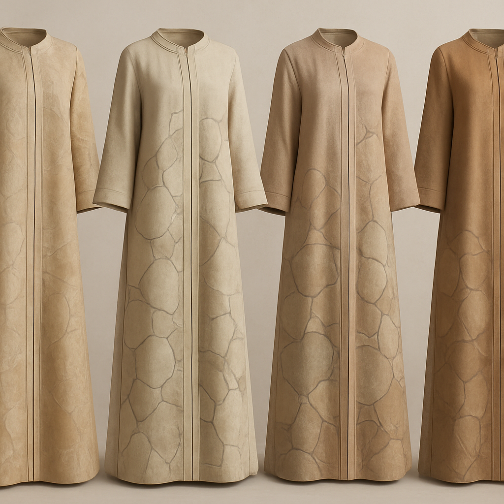 Create a modest two-piece linen abaya, the first of its kind, featuring a unique stone design that exudes a classy and sophisticated vibe. I’d like four designs, each showcasing different styles and fabrics. Incorporate high-end, unique chic stone designs to make them truly special. Add little sophisticated stone designs.

Create a modest two-piece linen abaya, the first of its kind, featuring a unique stone design that exudes a classy and sophisticated vibe. I’d like four designs, each showcasing different styles and fabrics. Incorporate high-end, unique chic stone designs to make them truly special. Add little sophisticated stone designs.