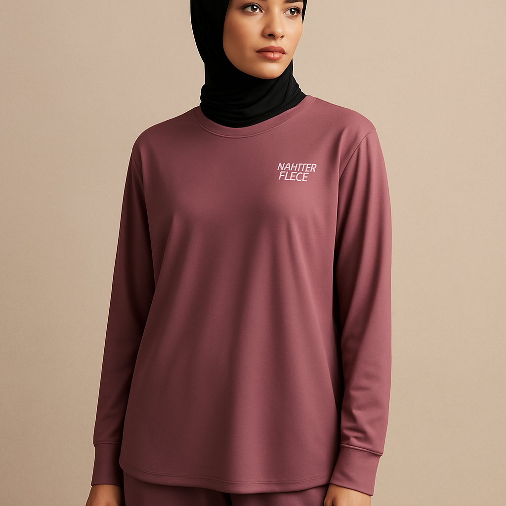 Create a revolutionary women's modest loose gym wear brand called "Modest Fleur". Display the brand name on the in a unique design on the upper right side, in small thick writing that exudes a classy and sophisticated vibe. I'd like four designs, each showcasing different styles and fabrics, with high-end, chic designs to make them truly special. Making it first design in the world 

Create a revolutionary women's modest loose gym wear brand called "Modest Fleur". Display the brand name on the in a unique design on the upper right side, in small thick writing that exudes a classy and sophisticated vibe. I'd like four designs, each showcasing different styles and fabrics, with high-end, chic designs to make them truly special. Making it first design in the world 