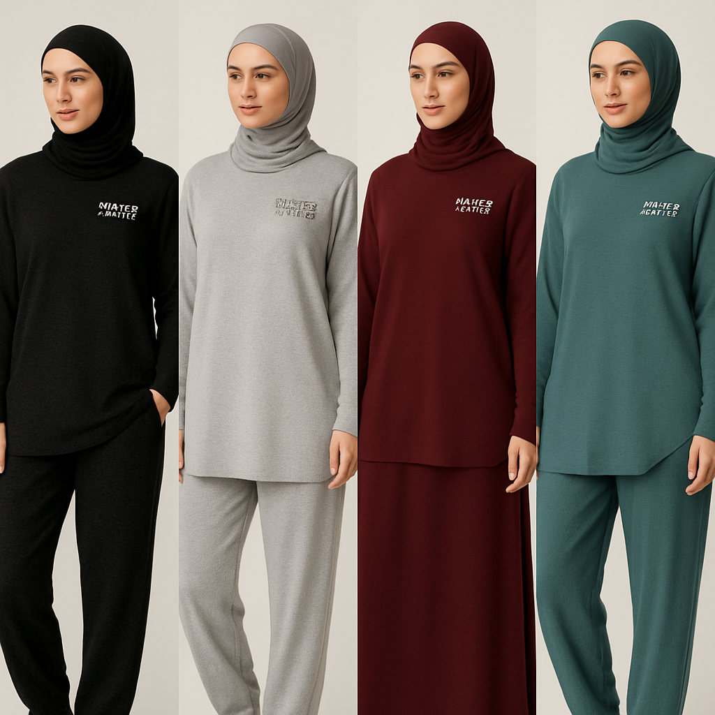 Create a revolutionary women’s modest loose gym wear brand called “Modest Fleur”. Display the brand name on the garments in a unique design on the upper right side, in small thick writing that exudes a classy and sophisticated vibe. I’d like four designs, each showcasing different styles and fabrics, with high-end, unique chic designs to make them truly special.
Create a revolutionary women’s modest loose gym wear brand called “Modest Fleur”. Display the brand name on the garments in a unique design on the upper right side, in small thick writing that exudes a classy and sophisticated vibe. I’d like four designs, each showcasing different styles and fabrics, with high-end, unique chic designs to make them truly special.