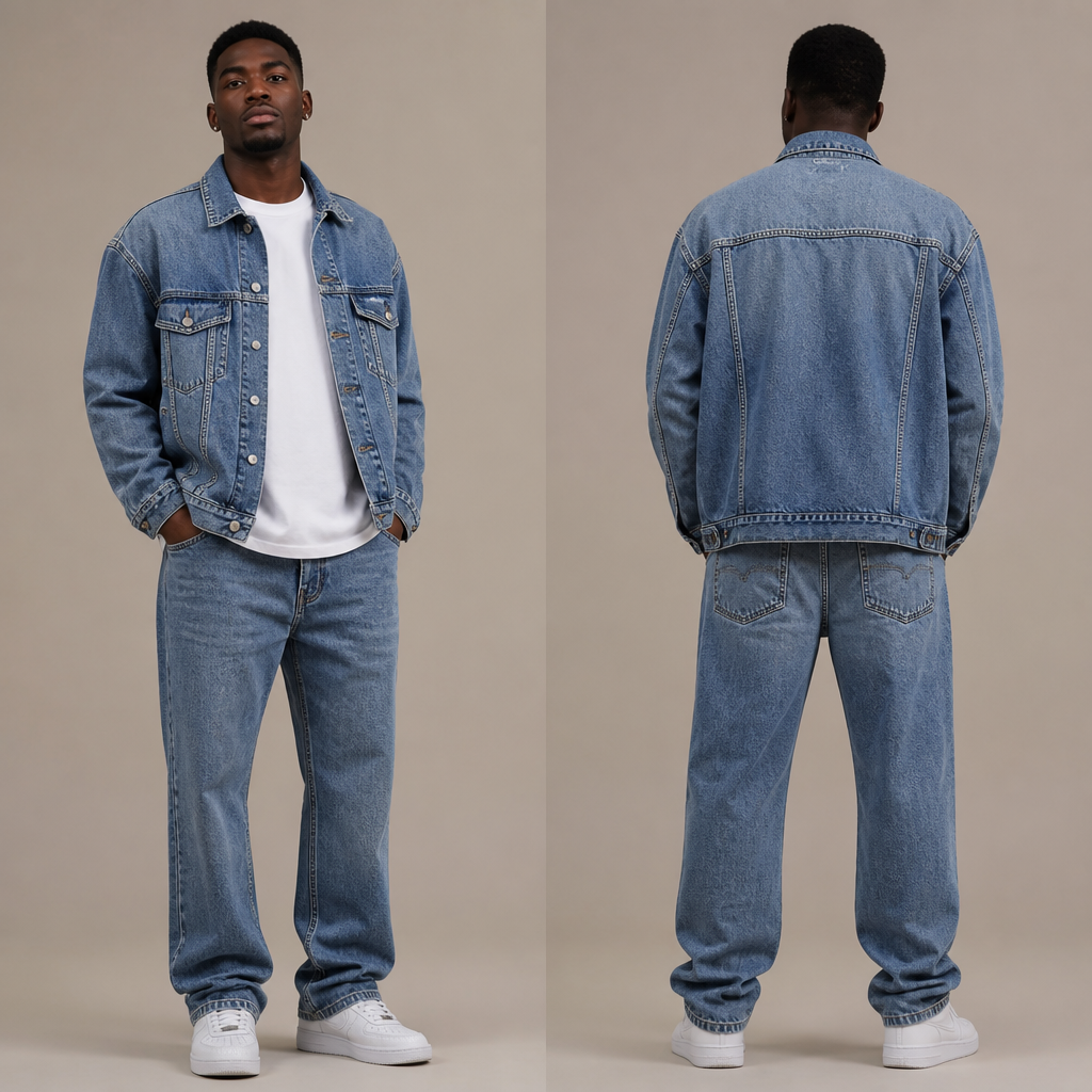 A Male Dress design, suitable for Summer. Street wear model wearing denim jacket and pants and a white t shirt. Nigeria fashion aesthetics.
photorealistic fashion design, A Male Dress design, suitable for Summer. Street wear model wearing denim jacket and pants and a white t shirt. Nigeria fashion aesthetics., just the design no text