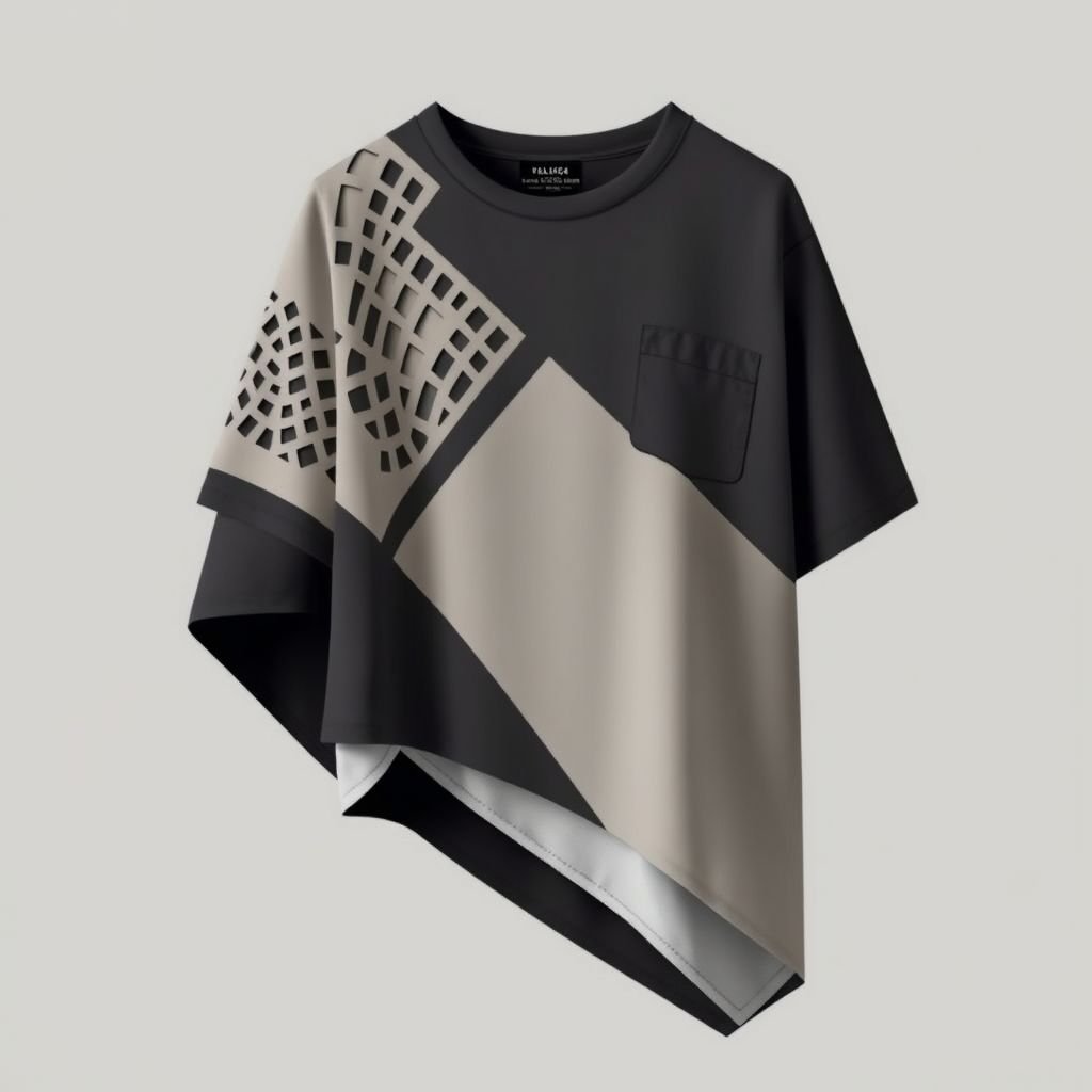 Create a T-shirt with very unique design with out any flower design make a unique design and unique cut of the T-shirt that should give premium and decent look please
Design a T-shirt featuring an asymmetrical hemline and a layered silhouette, constructed from luxurious, soft modal fabric. Incorporate intricate geometric cut-outs and a subtle color blocking in muted tones. Add a sleek pocket detail on one side, enhancing the modern aesthetic, and finish with minimalist branding for a refined, premium appeal.