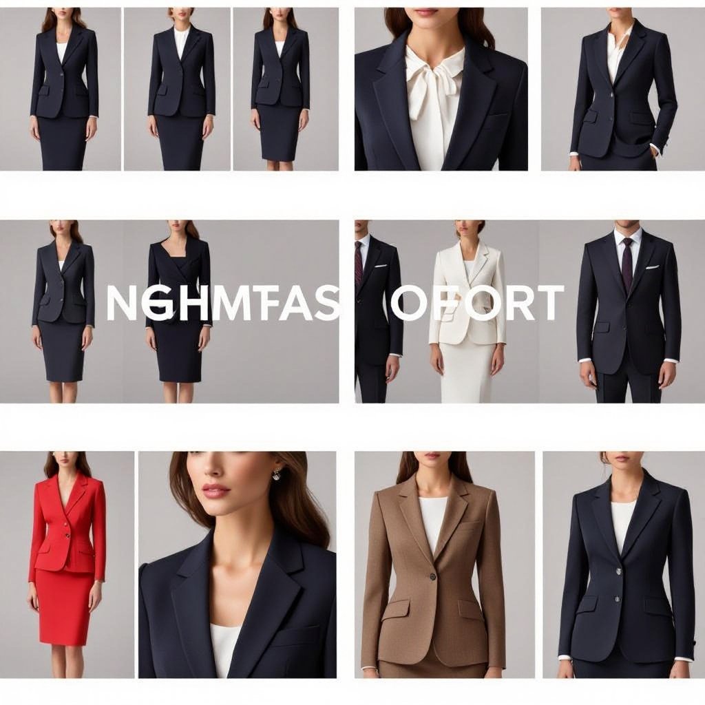 Women suit
Formal fashion: Women suit, structured, tailored, solid color, clean lines, classic fabric.
