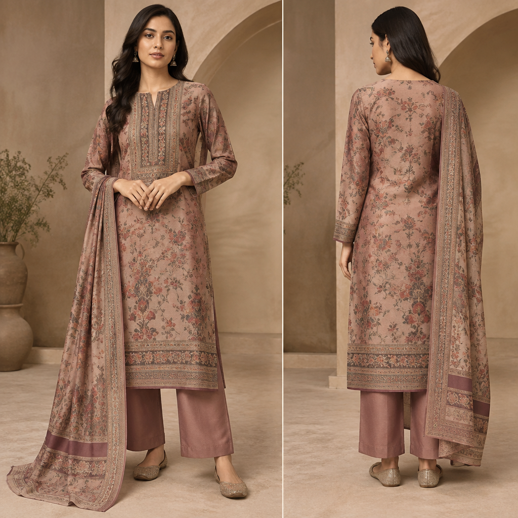 A Female Dress design, suitable for Fall. convert it into stylish and trendy suit. India fashion aesthetics. Present it as professional fashion catalogue photography: the garment is the subject, shown full-length with editorial styling, neutral posing and tasteful, non-suggestive framing.
photorealistic fashion design, A Female Dress design, suitable for Fall. convert it into stylish and trendy suit. India fashion aesthetics. Present it as professional fashion catalogue photography: the garment is the subject, shown full-length with editorial styling, neutral posing and tasteful, non-suggestive framing., just the design no text, show front and back