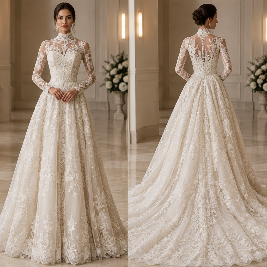 A dress for my religious wedding
photorealistic fashion design, A dress for my religious wedding , haute_couture style, just the design no text, show front and back