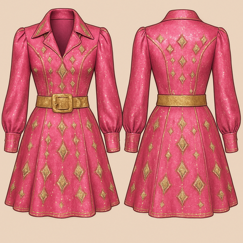 Pink cowgirl dress shiny diamond gold 