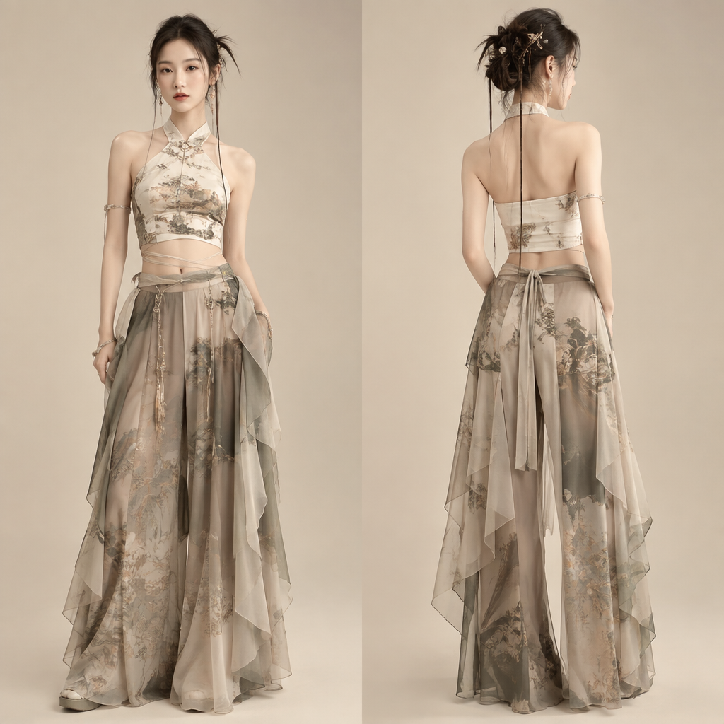 A Female Pants design, made of Chiffon, with an Oversized silhouette, styled in layers, in Y2K + Unisex + Quiet Luxury style, shown on a model with fair skin and a petite figure. сделай в стиле древней азии Present it as professional fashion catalogue photography: the garment is the subject, shown full-length with editorial styling, neutral posing and tasteful, non-suggestive framing.
photorealistic fashion design, A Female Pants design, made of Chiffon, with an Oversized silhouette, styled in layers, in Y2K + Unisex + Quiet Luxury style, shown on a model with fair skin and a petite figure. сделай в стиле древней азии Present it as professional fashion catalogue photography: the garment is the subject, shown full-length with editorial styling, neutral posing and tasteful, non-suggestive framing., y2k style, just the design no text, show front and back