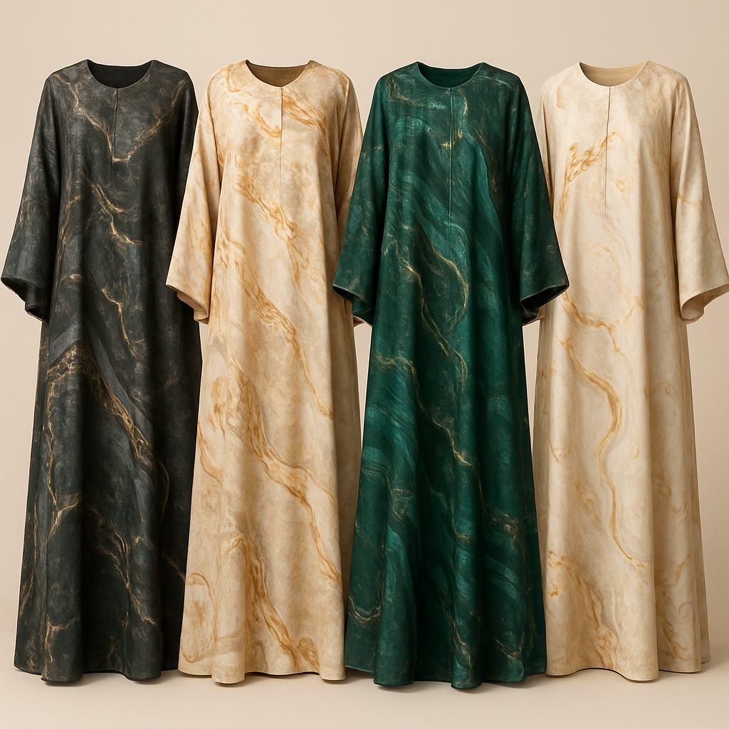 Create a modest boubou, the first of its kind, featuring a unique stone design that exudes a classy and sophisticated vibe. I'd like four designs, each showcasing different styles and fabrics. Incorporate high-end, unique chic stone designs to make them truly special. Add little sophisticated stone designs.

Create a modest boubou, the first of its kind, featuring a unique stone design that exudes a classy and sophisticated vibe. I'd like four designs, each showcasing different styles and fabrics. Incorporate high-end, unique chic stone designs to make them truly special. Add little sophisticated stone designs.