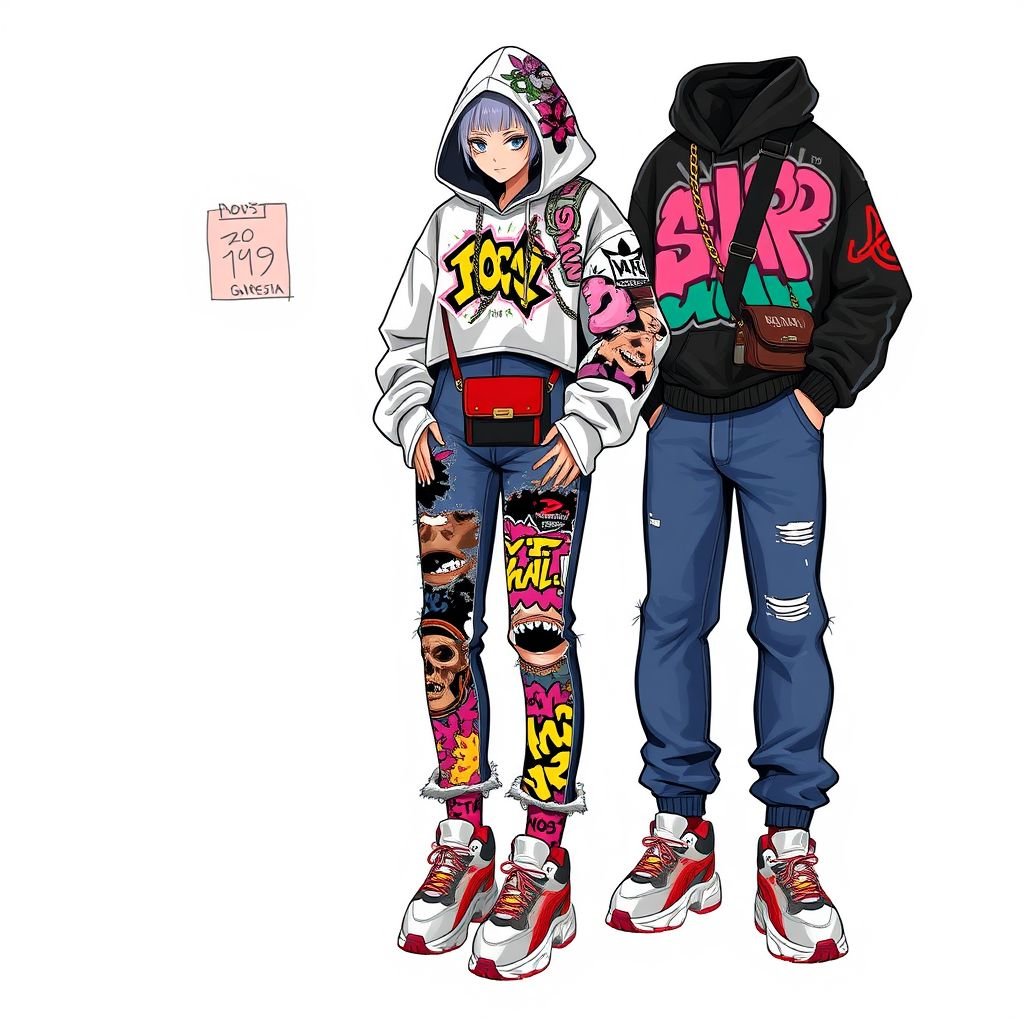 Jeans and top
Design a bold streetwear ensemble featuring oversized distressed jeans with unique patchwork and vibrant graffiti-inspired prints. Pair with a cropped hoodie decked in graphic artwork and layered chains. Add chunky sneakers and a statement crossbody bag for an edgy urban vibe. Incorporate contrasting colors for an eye-catching look that resonates with street culture.