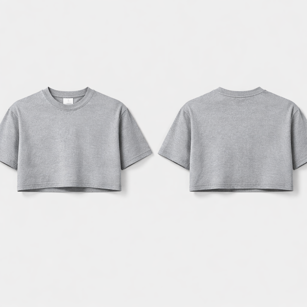 A grey cropped men T-shirt
A grey cropped men T-shirt , minimalist style, show front and back