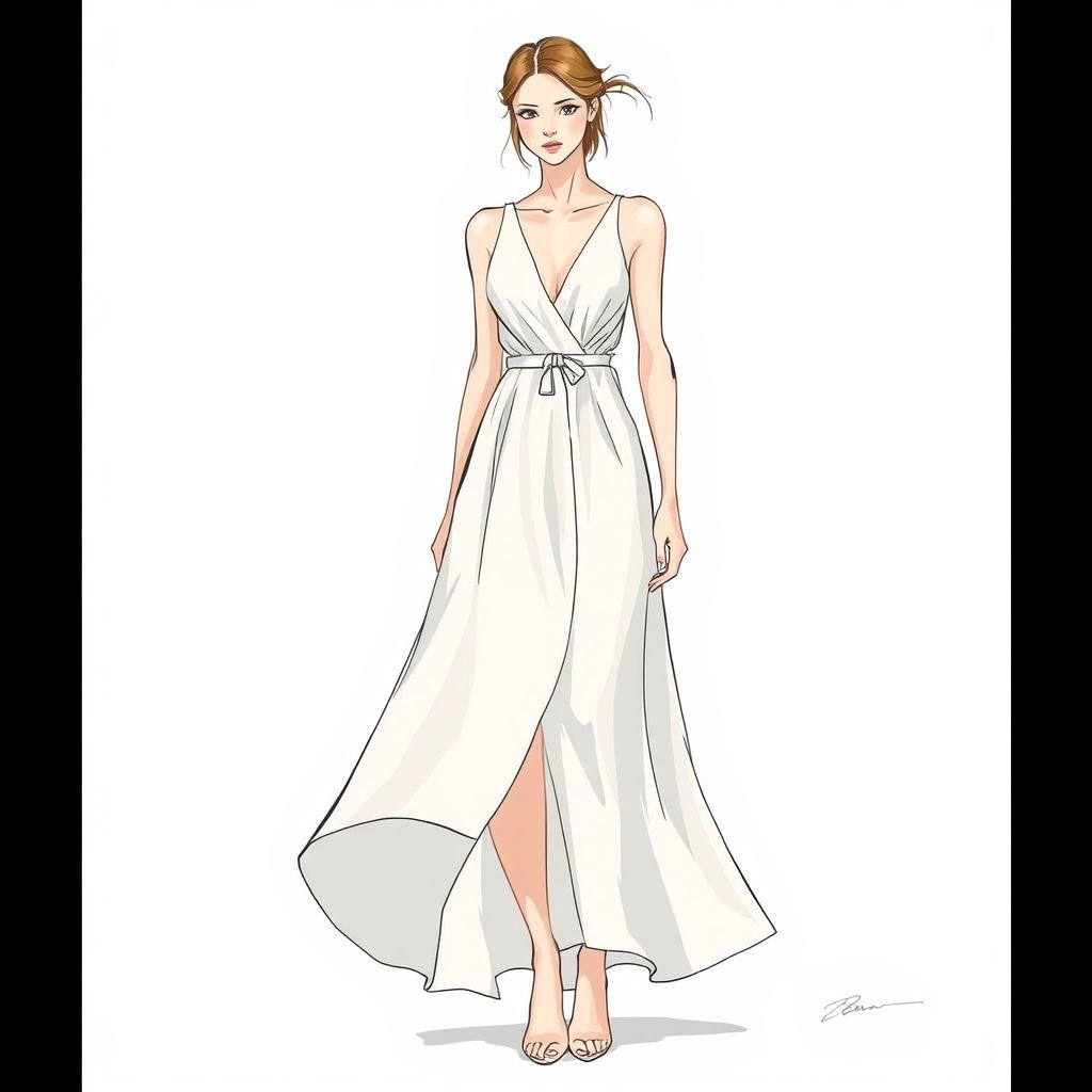 Summer dress minimalist and style eternal
Design a summer dress that embodies minimalist elegance and timeless style. Imagine a flowing, ankle-length silhouette with clean lines, crafted from lightweight, breathable fabric in a soft pastel hue. Incorporate subtle geometric cut-outs and a delicate belt to accentuate the waist, ensuring versatility for any summer occasion while exuding effortless sophistication.