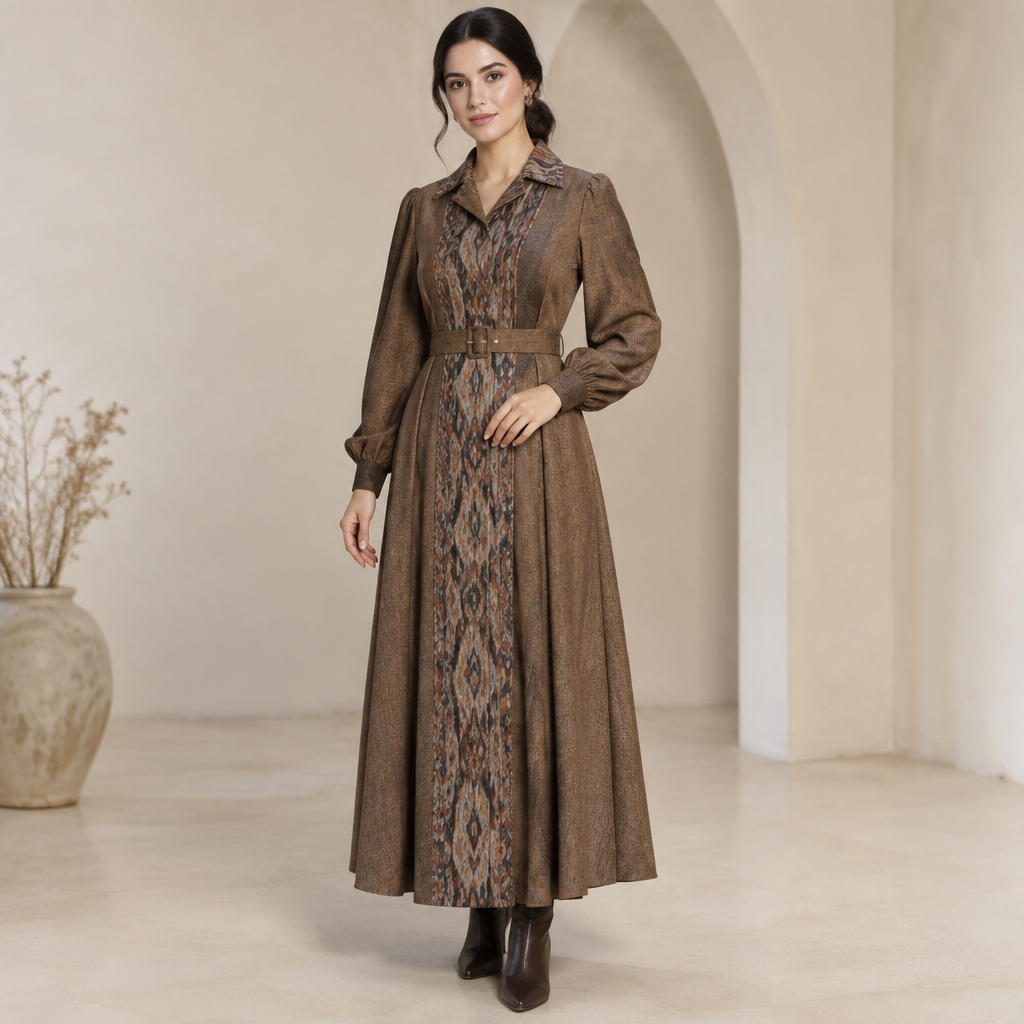 A Female Dress design, suitable for Fall, in Classic style. UZ fashion aesthetics. Present it as professional fashion catalogue photography: the garment is the subject, shown full-length with editorial styling, neutral posing and tasteful, non-suggestive framing.
photorealistic fashion design, A Female Dress design, suitable for Fall, in Classic style. UZ fashion aesthetics. Present it as professional fashion catalogue photography: the garment is the subject, shown full-length with editorial styling, neutral posing and tasteful, non-suggestive framing., classic style, just the design no text