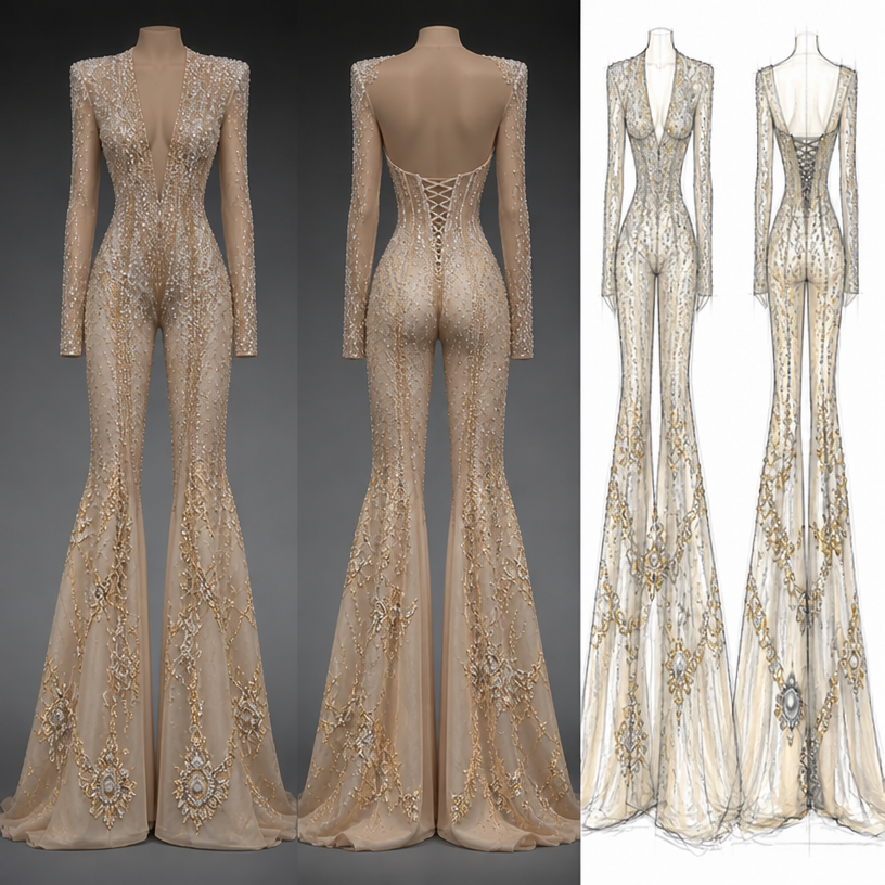 Make Pants legs a little more fuller
edit the attached fashion design with these instructions: Make Pants legs a little more fuller. keep it photorealistic, just the design no text