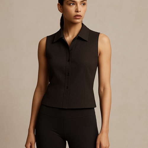 Collared Muscle shirt with biker shorts. Earthy/black color