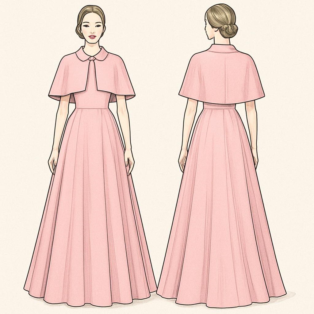 فستان عليه كاب باللون الزهري
فستان عليه كاب باللون الزهري, classic style, show front and back