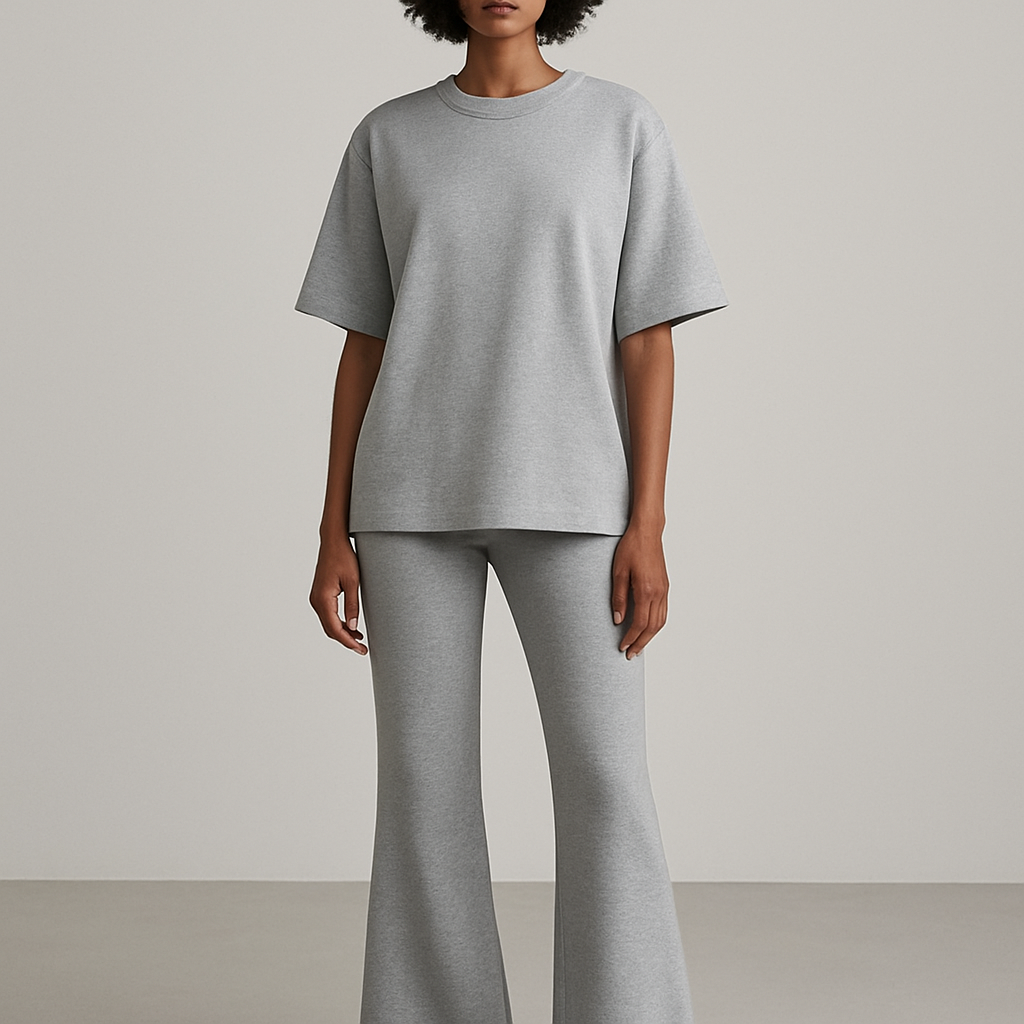 Flared sweats with grey oversized short sleeve top
Show head to toe
Flared sweats with grey oversized short sleeve top
Show head to toe