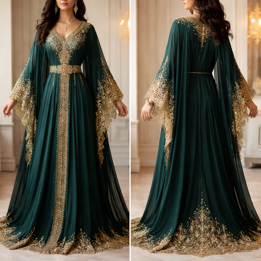 Make a farasha kaftan style, there should be a golden lace on the edge of the hand
Make a farasha kaftan style, there should be a golden lace on the edge of the hand
, middle_eastern style, show front and back