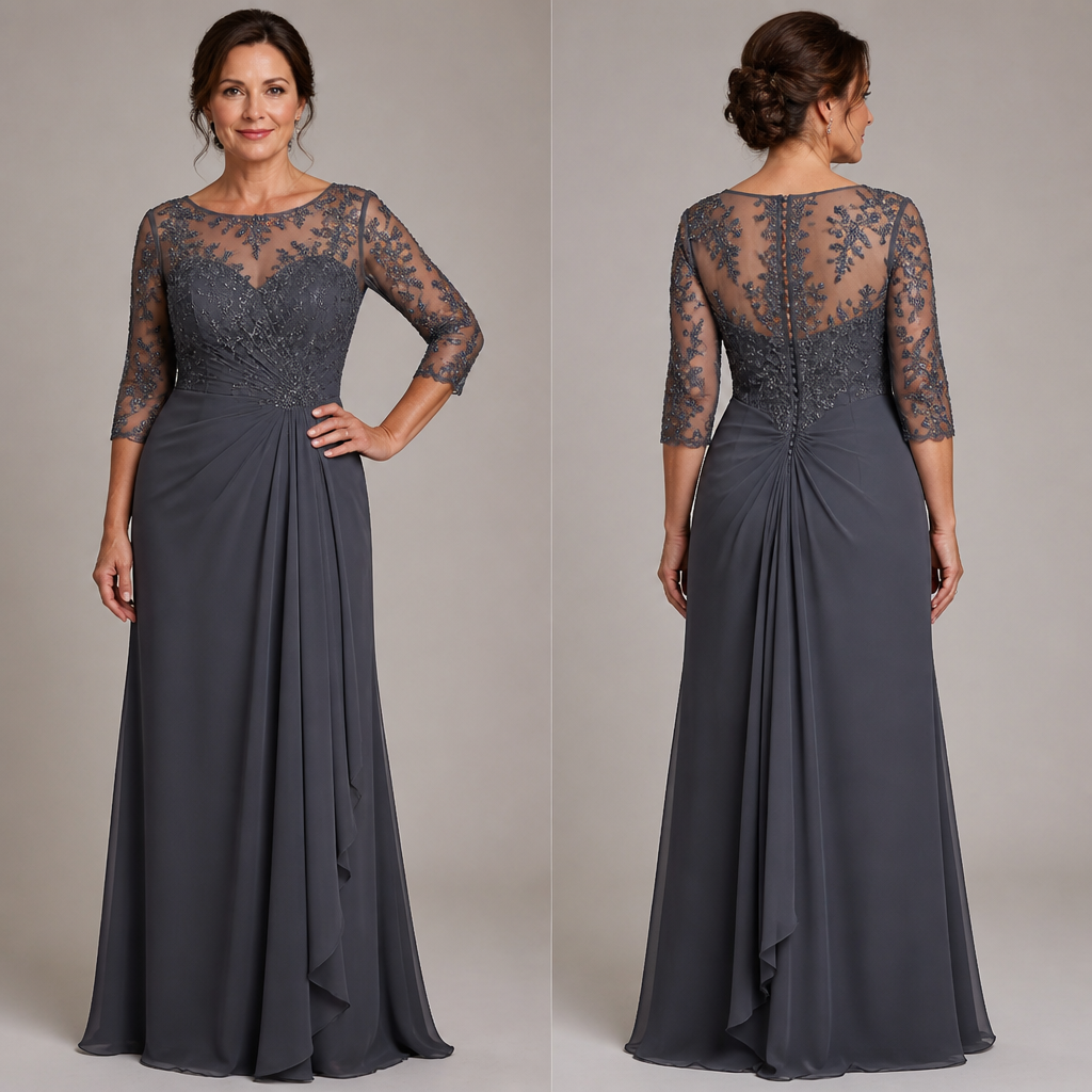 Create a beautiful party dress stone lace fabric mixed with chiffon fabric for a 50 year old
photorealistic fashion design, Create a beautiful party dress stone lace fabric mixed with chiffon fabric for a 50 year old , classic style, just the design no text, show front and back
