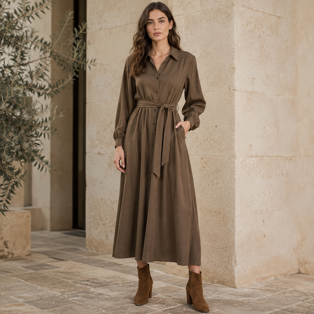 A Female Dress design, suitable for Fall. Consider Israeli fashion — Mediterranean casual, startup chic, modest fashion innovation, desert-practical. Current season is Autumn in Israel. Present it as professional fashion catalogue photography: the garment is the subject, shown full-length with editorial styling, neutral posing and tasteful, non-suggestive framing.
photorealistic fashion design, A Female Dress design, suitable for Fall. Consider Israeli fashion — Mediterranean casual, startup chic, modest fashion innovation, desert-practical. Current season is Autumn in Israel. Present it as professional fashion catalogue photography: the garment is the subject, shown full-length with editorial styling, neutral posing and tasteful, non-suggestive framing., just the design no text