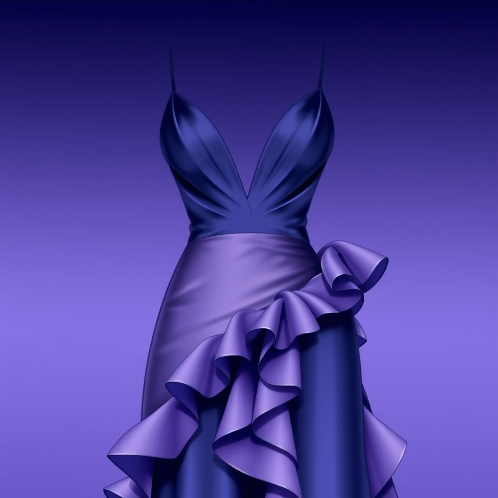 Satin and v neck and ruffle at ends
Imagine a stunning evening gown crafted from luxurious satin, featuring a deep V-neckline that elegantly frames the décolletage. Cascading ruffles delicately adorn the hem and sleeves, adding a whimsical touch. The color palette is a gradient of twilight hues, merging deep indigo and soft lavender, perfect for a sophisticated yet enchanting look.