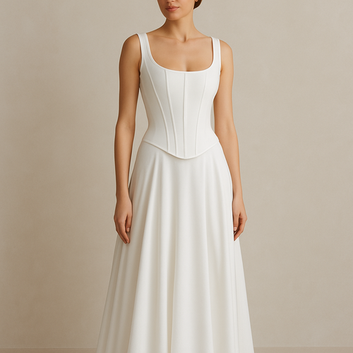 Long line structured corset top with scoop neck
Slightly shorter make white and add matching maxi skirt