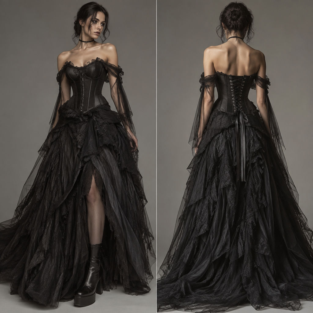 Corset with eyelet at the back full dress
photorealistic fashion design, Corset with eyelet at the back full dress, edgy style, just the design no text