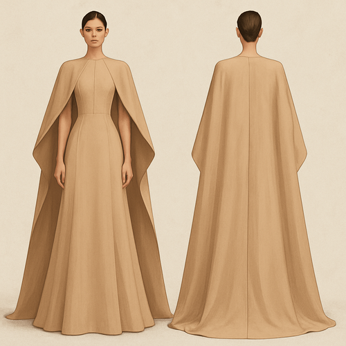 Beige dress with big cape 