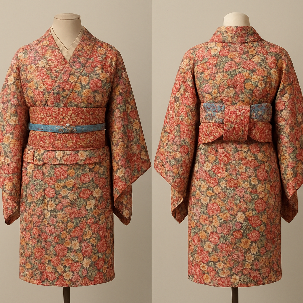 Floral kimono made out from silk small flowers few fabrics

Floral kimono made out from silk small flowers few fabrics, show front and back