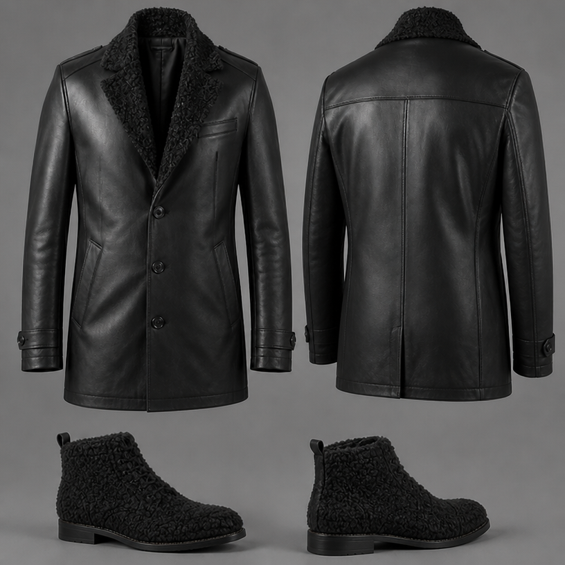 Make the boots Persian lamb fur
edit the attached fashion design with these instructions: Make the boots Persian lamb fur. keep it photorealistic, just the design no text