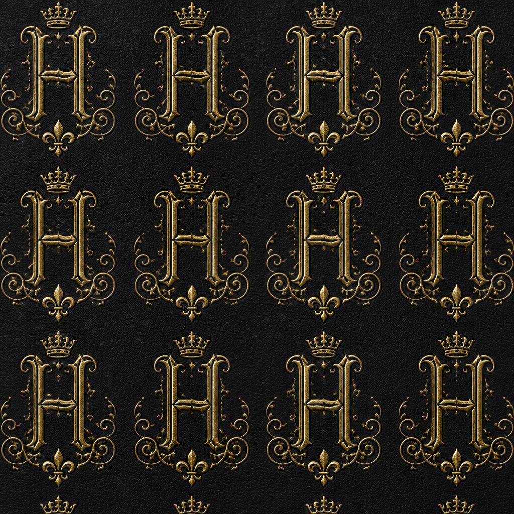 An ornamental pattern covering the entire surface of the bag (front panel only or all sides), based on the repetition of the letter H in a regular grid system (for example, 3 rows by 4 columns, depending on the bag's size). The letter H is written in an old French script style, specifically Old French Script, Gothic Capital, or Ronde. It is a capital letter characterized by tall, straight vertical stems ending at the top and bottom with small "crowns" or circular serifs (reminiscent of medieval engravings or royal manuscripts), while the horizontal crossbar is not completely straight but slightly curved upward or downward, finishing with pointed or teardrop-shaped ends. A subtle extra decoration may be added around the letter, such as very fine spirals or small leaves (similar to ancient book illuminations), along with a tiny crown or a Fleur de Lys placed above or below each letter to reinforce the old French royal aesthetic. The arrangement: either all letters facing upward in the same direction, or alternating between upright and upside‑down to create an antique heraldic shield effect, with a fixed distance between each letter (e.g., 3 cm). The color used for the lettering is antique gold, dark bronze, or aged brass to give the impression of a royal seal, printed directly onto the bag's base color (black, deep navy, ivory cream, or dark brown) with no background fill. The recommended finishing technique is embossed into the leather or fabric, creating a raised relief with a subtle gold foil application over the embossing, rather than flat printing, to reflect the elegance of antique royal engravings. All these elements together create a repeating, luxurious monogram pattern reminiscent of heritage luxury brands, giving the bag a unique, classic French identity.
photorealistic fashion design, An ornamental pattern covering the entire surface of the bag (front panel only or all sides), based on the repetition of the letter H in a regular grid system (for example, 3 rows by 4 columns, depending on the bag's size). The letter H is written in an old French script style, specifically Old French Script, Gothic Capital, or Ronde. It is a capital letter characterized by tall, straight vertical stems ending at the top and bottom with small "crowns" or circular serifs (reminiscent of medieval engravings or royal manuscripts), while the horizontal crossbar is not completely straight but slightly curved upward or downward, finishing with pointed or teardrop-shaped ends. A subtle extra decoration may be added around the letter, such as very fine spirals or small leaves (similar to ancient book illuminations), along with a tiny crown or a Fleur de Lys placed above or below each letter to reinforce the old French royal aesthetic. The arrangement: either all letters facing upward in the same direction, or alternating between upright and upside‑down to create an antique heraldic shield effect, with a fixed distance between each letter (e.g., 3 cm). The color used for the lettering is antique gold, dark bronze, or aged brass to give the impression of a royal seal, printed directly onto the bag's base color (black, deep navy, ivory cream, or dark brown) with no background fill. The recommended finishing technique is embossed into the leather or fabric, creating a raised relief with a subtle gold foil application over the embossing, rather than flat printing, to reflect the elegance of antique royal engravings. All these elements together create a repeating, luxurious monogram pattern reminiscent of heritage luxury brands, giving the bag a unique, classic French identity., just the design no text