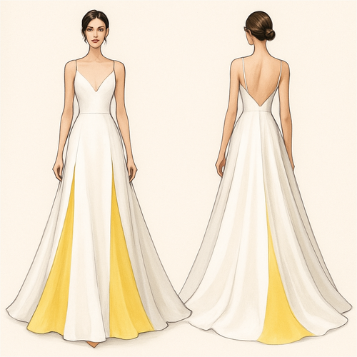 Dinner dress , with white and yellow flare 