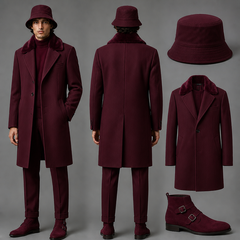 Make this outfit I burgundy
edit the attached fashion design with these instructions: Make this outfit I burgundy. keep it photorealistic, just the design no text