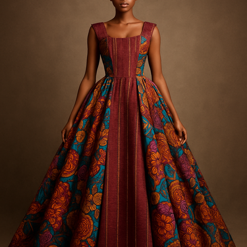 Create a beautiful bubu gown that has an Ankara fabric and aso oke design that will make it look elegant and chic with beautiful hues and beautiful colors.