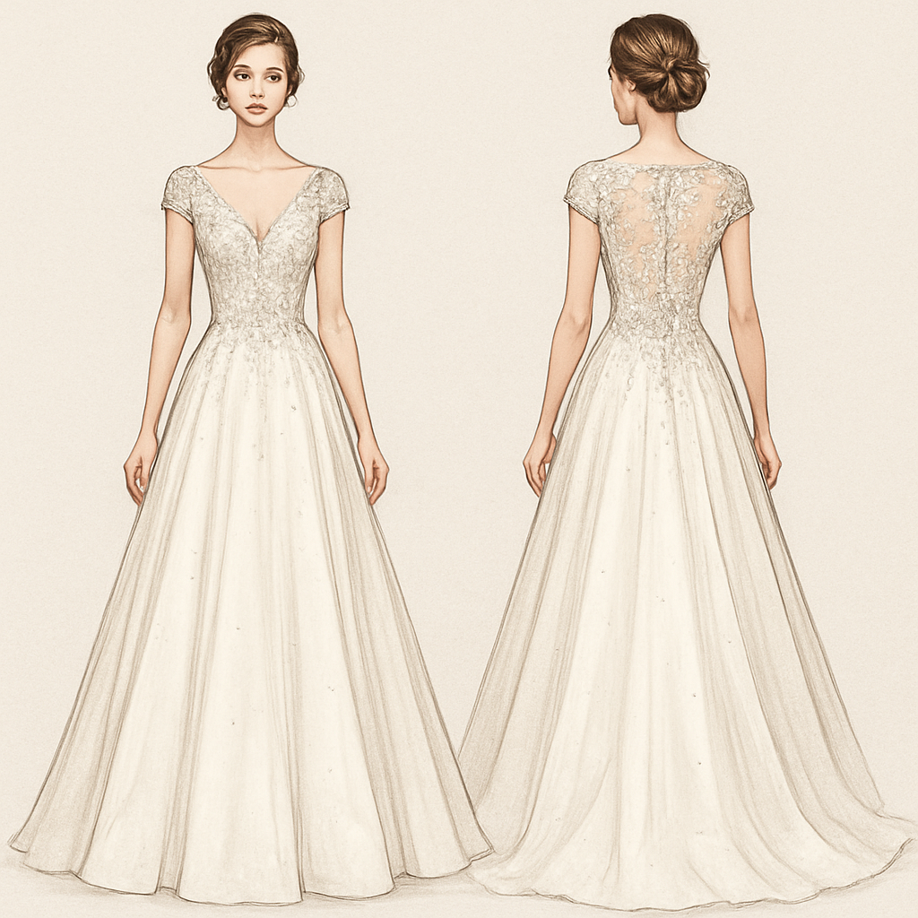 Will like to design a gown for a wedding reception with a little touch of  class and stones

Will like to design a gown for a wedding reception with a little touch of  class and stones, show front and back
