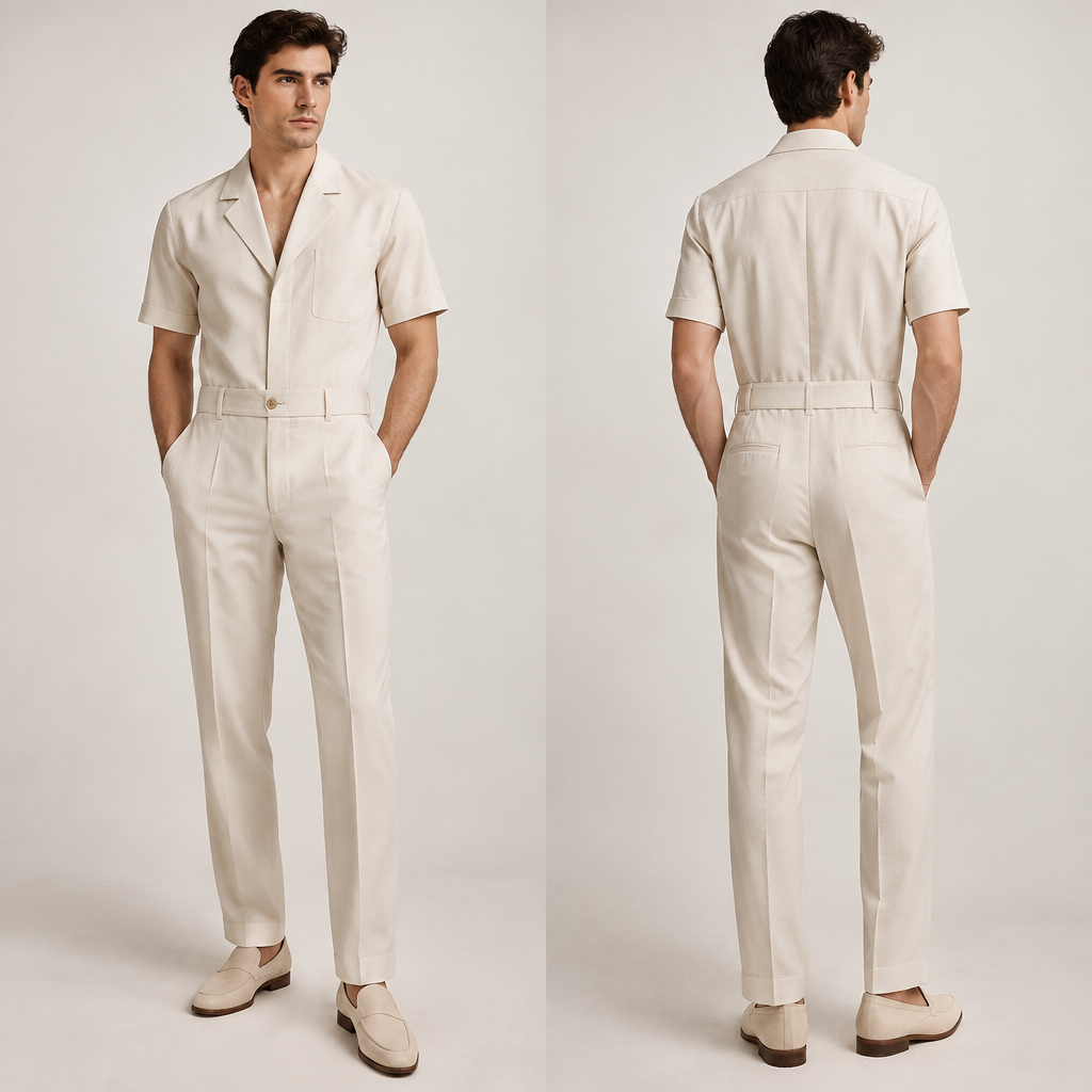 A Male Jumpsuit design, suitable for Summer, in Formal style. SN fashion aesthetics. Present it as professional fashion catalogue photography: the garment is the subject, shown full-length with editorial styling, neutral posing and tasteful, non-suggestive framing.
photorealistic fashion design, A Male Jumpsuit design, suitable for Summer, in Formal style. SN fashion aesthetics. Present it as professional fashion catalogue photography: the garment is the subject, shown full-length with editorial styling, neutral posing and tasteful, non-suggestive framing., formal style, just the design no text