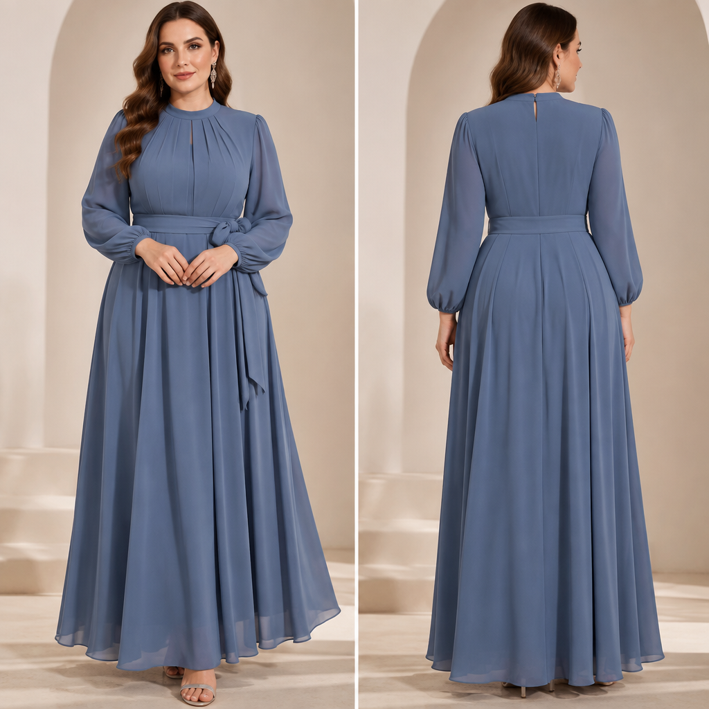 A Female Dress design, with a sleek, smooth finish, with modest, full coverage: longer hemlines, higher necklines and covered shoulders, for Party, suitable for Summer, in Elegant style, shown on a model with light skin and a curvy figure. HN fashion aesthetics. Present it as professional fashion catalogue photography: the garment is the subject, shown full-length with editorial styling, neutral posing and tasteful, non-suggestive framing.
photorealistic fashion design, A Female Dress design, with a sleek, smooth finish, with modest, full coverage: longer hemlines, higher necklines and covered shoulders, for Party, suitable for Summer, in Elegant style, shown on a model with light skin and a curvy figure. HN fashion aesthetics. Present it as professional fashion catalogue photography: the garment is the subject, shown full-length with editorial styling, neutral posing and tasteful, non-suggestive framing., elegant style, just the design no text, show front and back